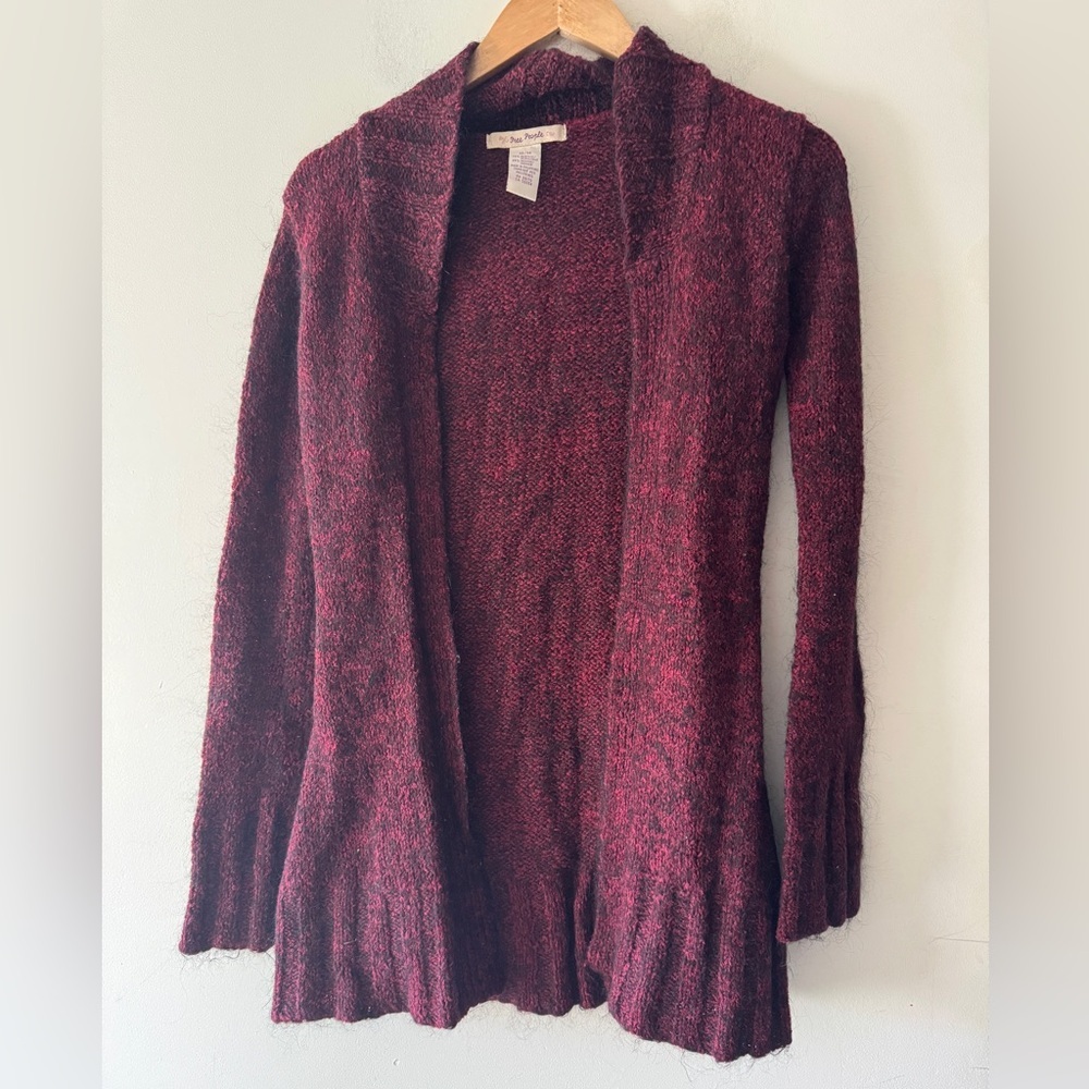 Free People Y2K Tag Burgundy Open Cardigan Sweater‎ Mohair Wool Blend